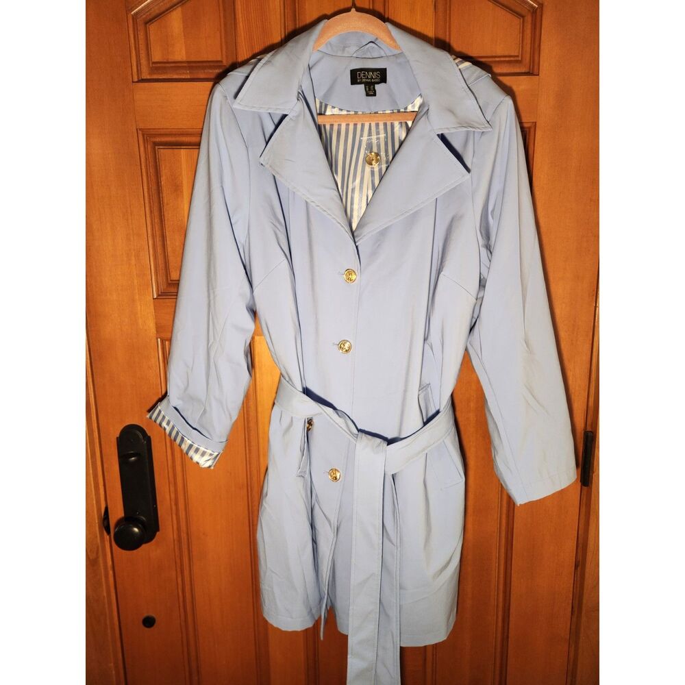 Dennis by Dennis Basso Light Blue Trench Coat Striped Lining Womens Size 2X NWOT